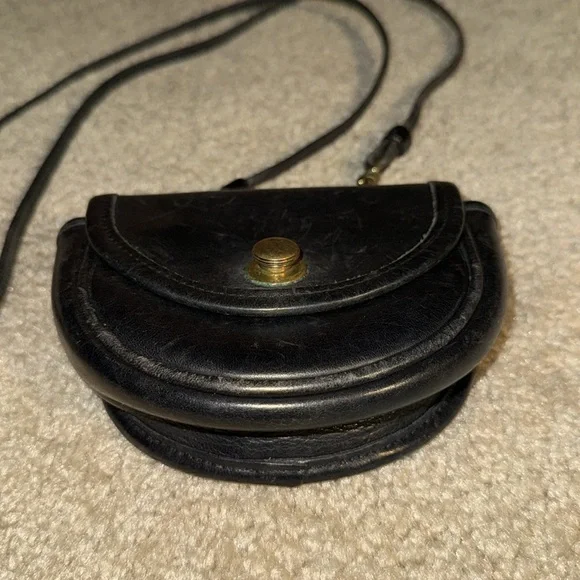 Vintage Coach Black Leather Mini Crossbody Bag